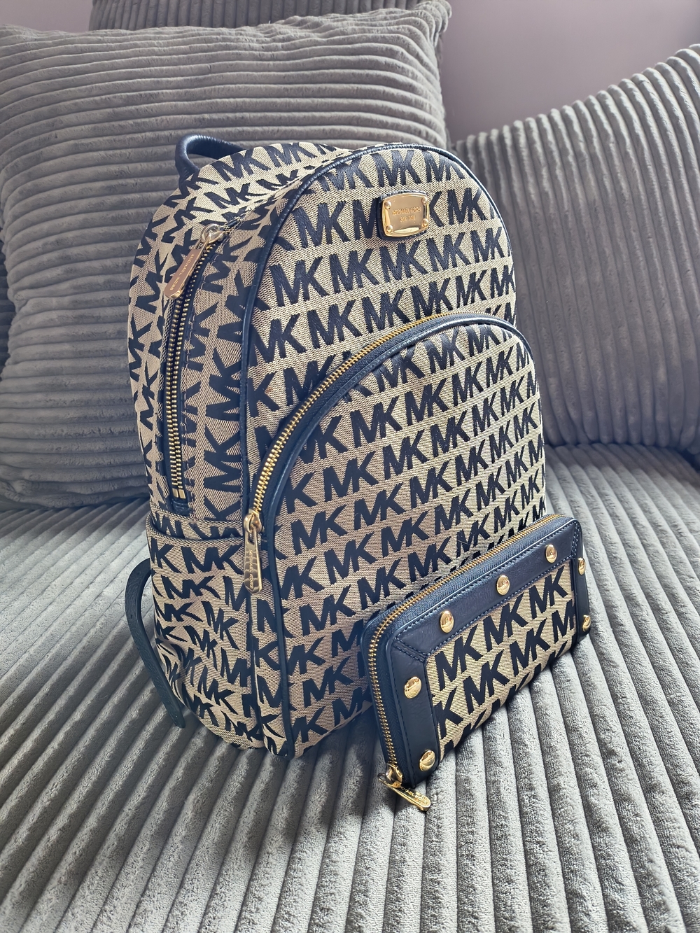 Michael Kors Abby Monogram Backpack and Wallet